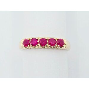 Unique 14K Solid Yellow Gold Designer Single Row 5 Ruby Stone Ring - Size 7.75